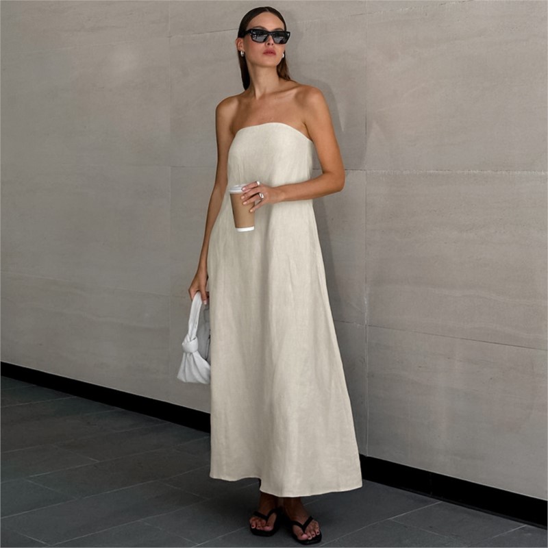 Linen Dress Wrap - Moda Elegancka Prosta Konstrukcja Bez ramiączek