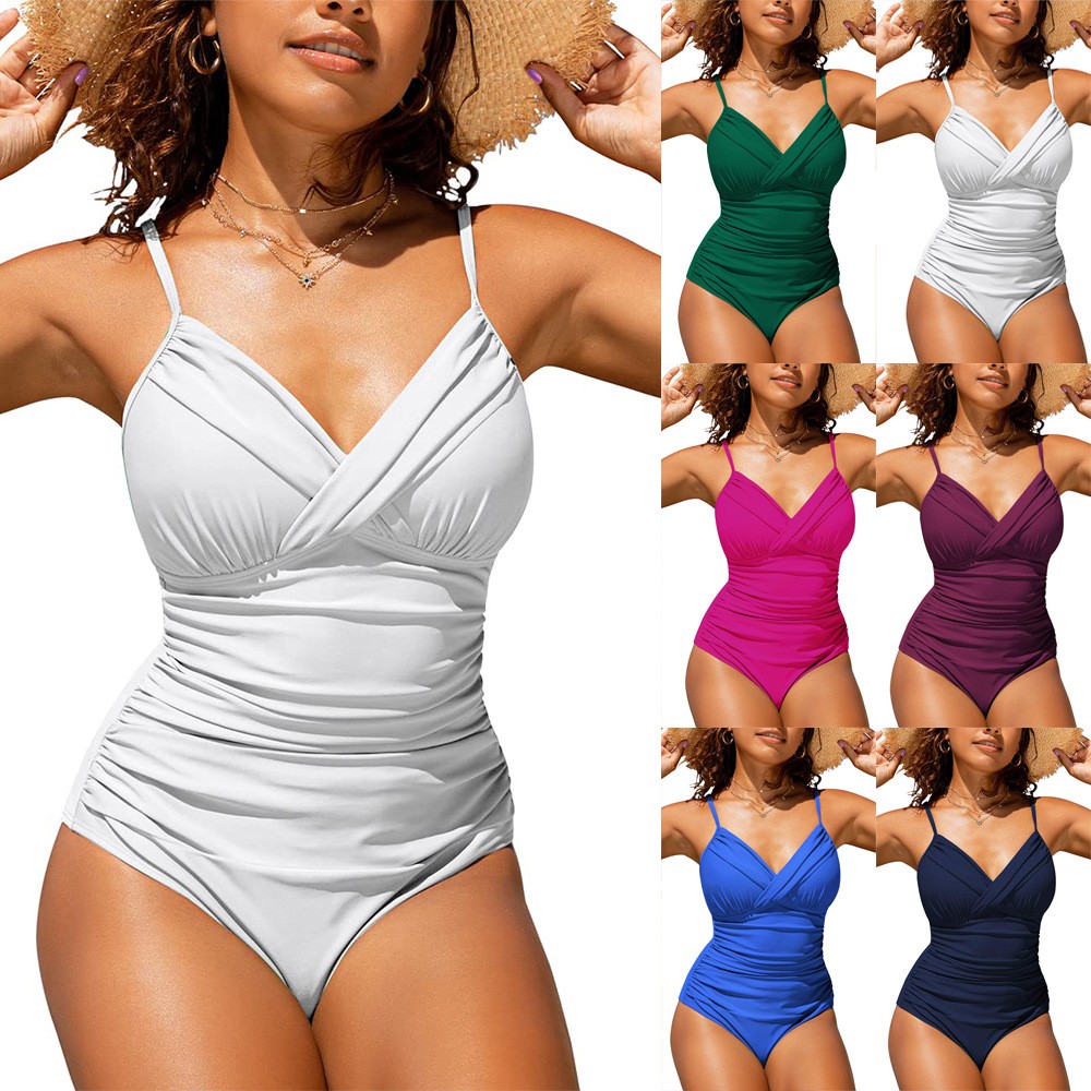 Swimsuit Bikini Ruched - Damski strój kąpielowy bikini tankini, jednolity,