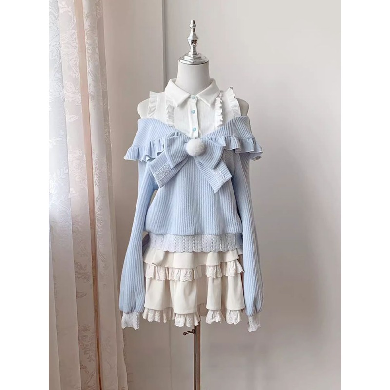 Blouse Off Shoulder - Uroczy, miękki zestaw Lolita dla dziewczyn,