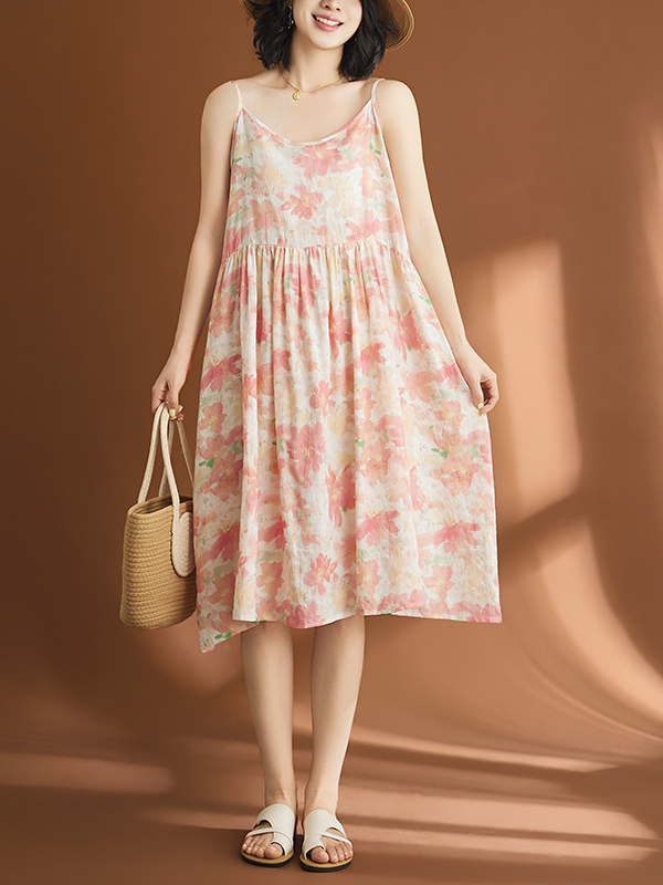 Linen Dress Wrap - Damska sukienka z bawełny i lnu