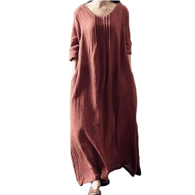 Linen Dress Wrap - 2025 Bawełna Lniana Vintage Pełna Sukienka