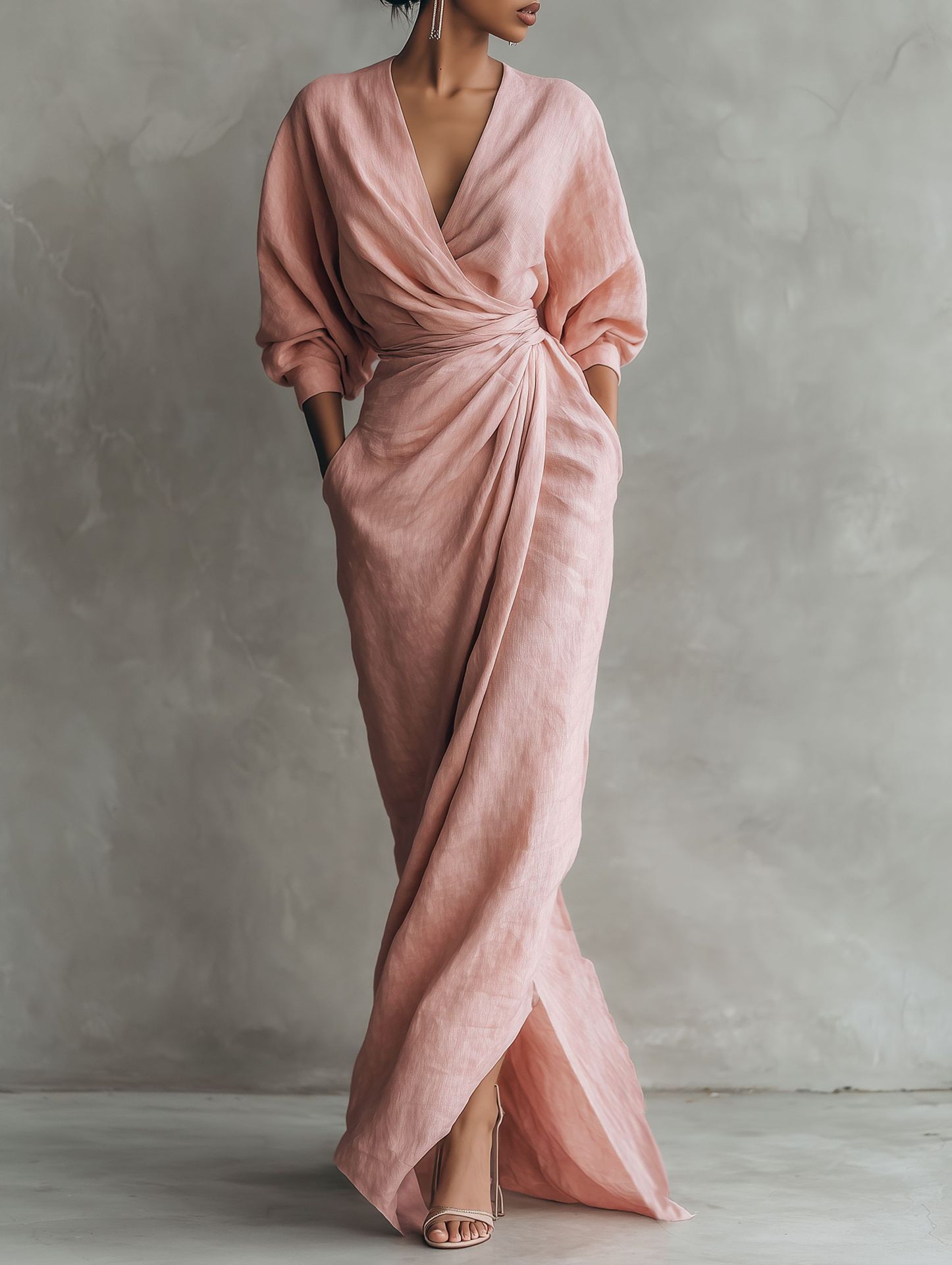 Damska lniana sukienka maxi z  – Linen Dress Wrap recenzja i cena