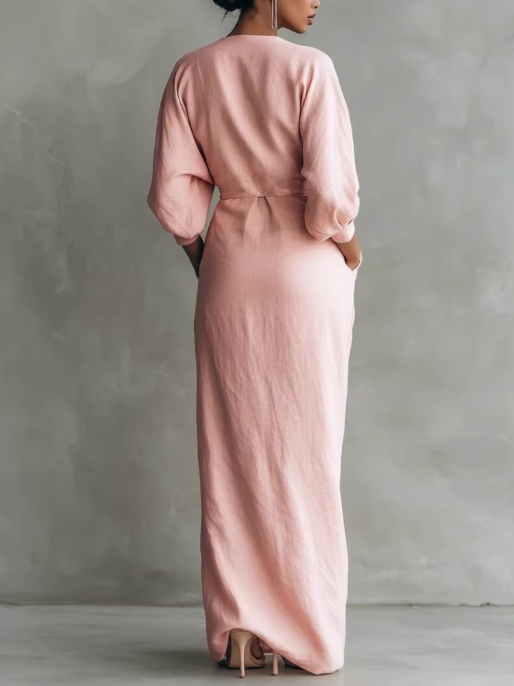 Damska lniana sukienka maxi z  – Linen Dress Wrap recenzja i cena